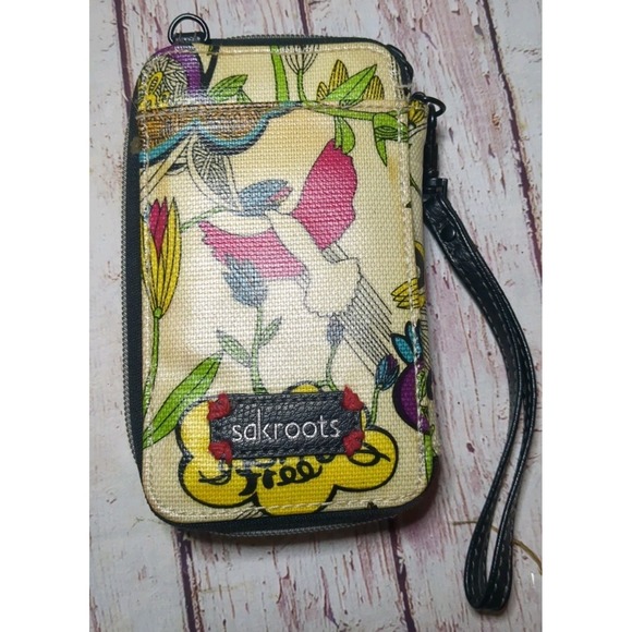 Sakroots Wallet‎ Phone Holder Floral Birds Tropical Peace Zip Around - Picture 2 of 4